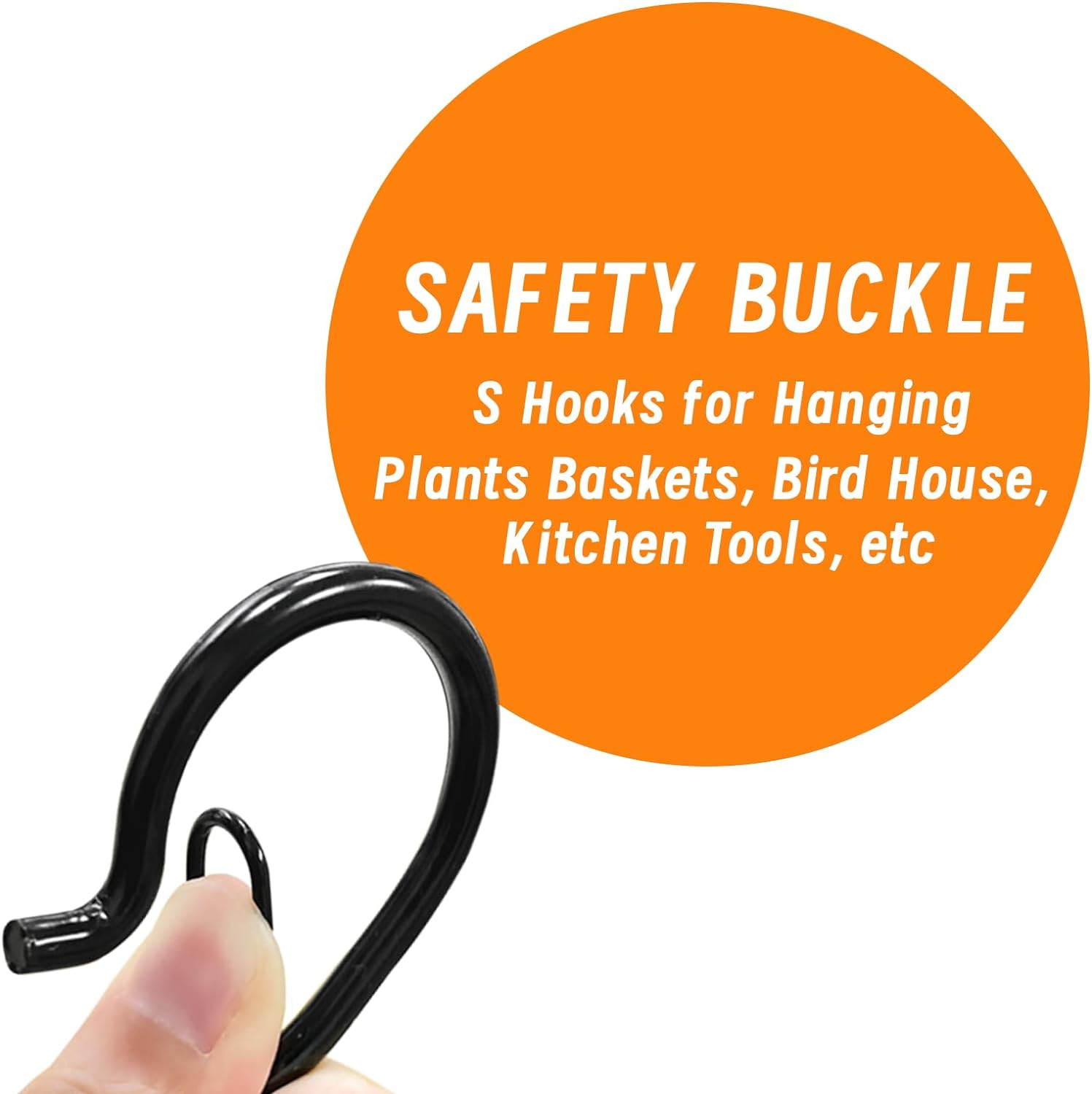 12 PCS S Hooks for Hanging with Safety Buckle | 3.5 inch Heavy Duty Metal S Shaped Hooks for Kitchen Utensil. Cups. Pots. Plants. Bags. Hats (Black) - Image 2