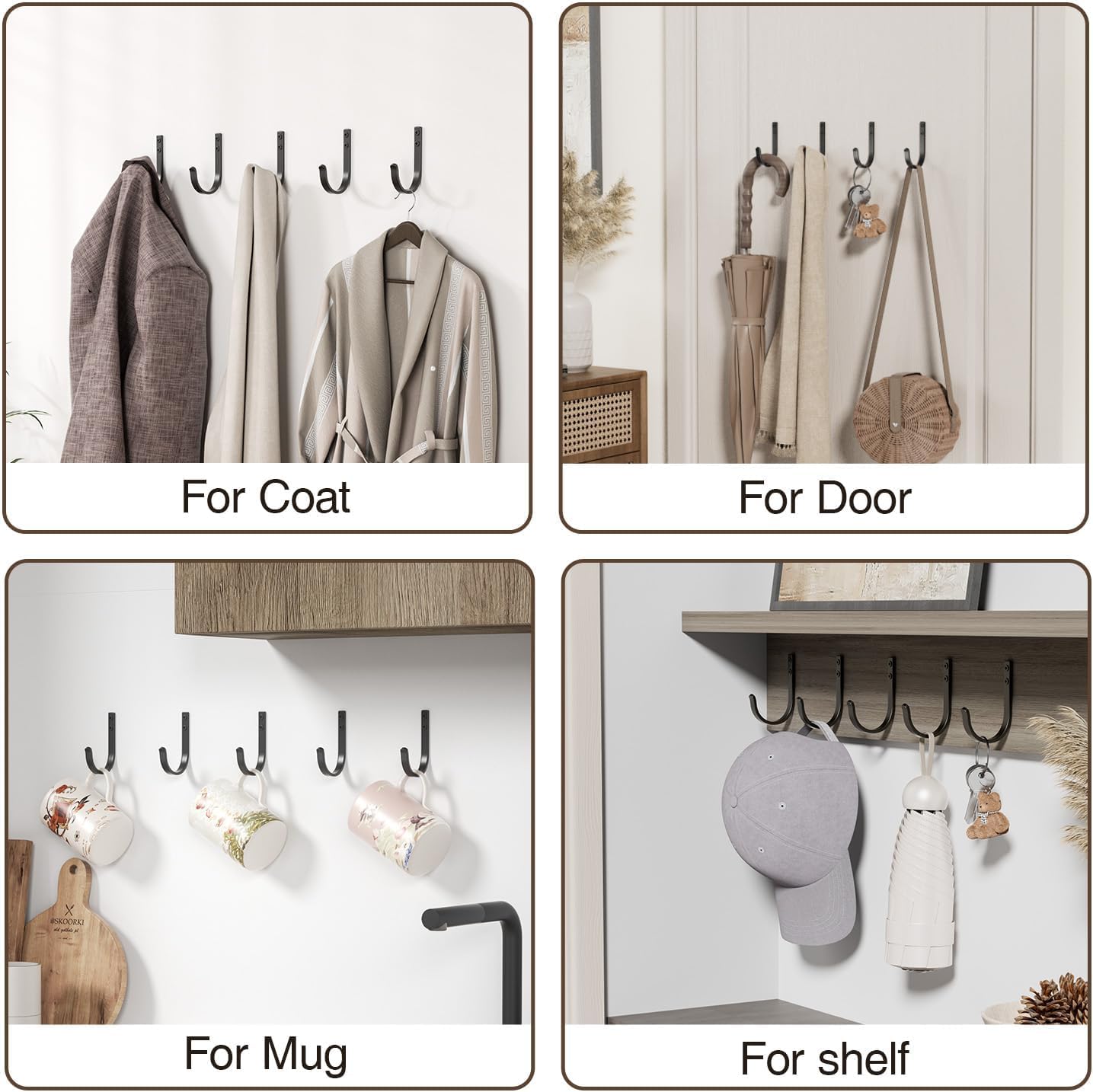 Wall Hooks for Hanging Towel/Coat - 22LB Screw in Metal Hanger Wall Mount. for Outdoor. Closet. Door. Bathrooms. for Backpack. Robe. Black 5 Pack - Image 6