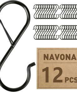 12 Pcs S Hooks for Hanging Heavy Duty. 3.5-inch Heavy Duty Metal S Hook with Safety Buckle. Suitable for 0.5 inch Rods. S Hook for Hanging Plants. Closet. Kitchen Utensil. Pot. Pan. Bags